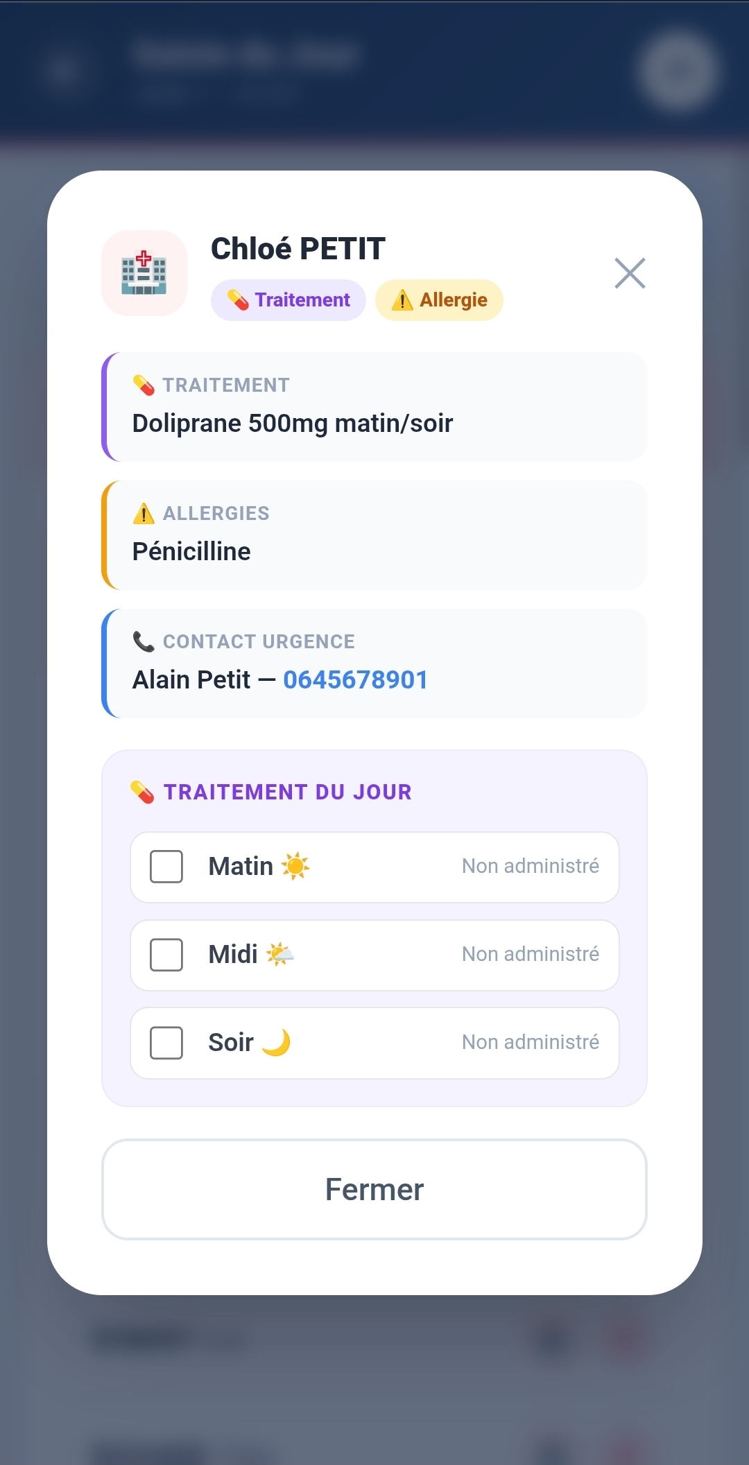 Fiche sanitaire détaillée