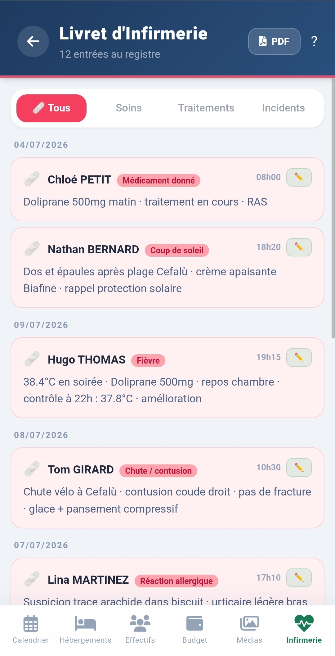 Livret d'infirmerie
