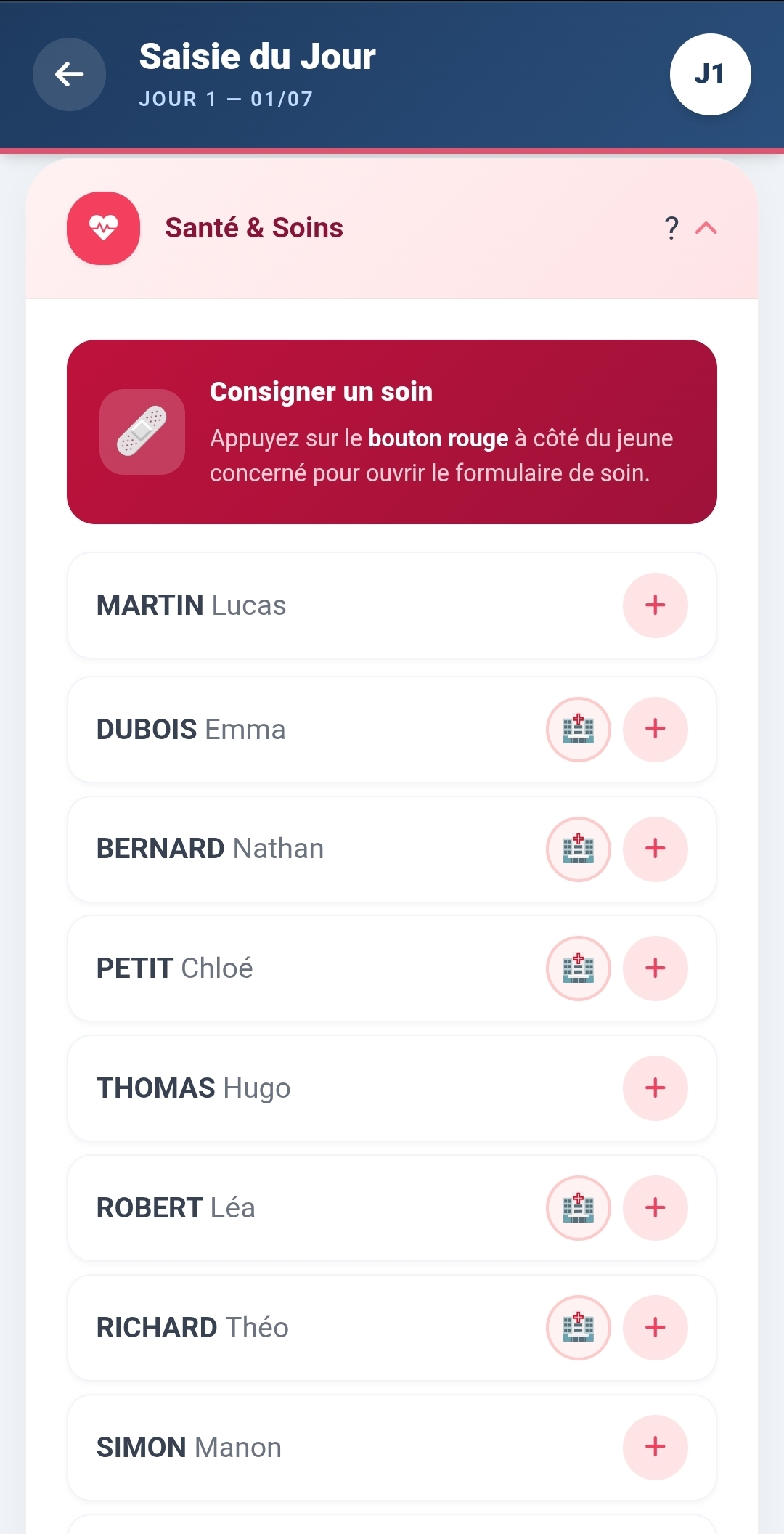Saisie d'un soin